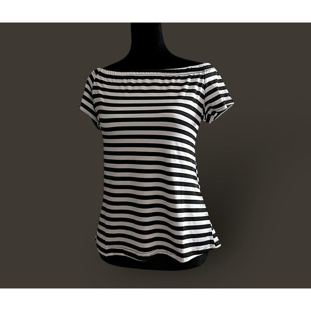 Black White Striped Off Shoulder Nautical Boho Chic Casual Boatneck Top Stylish